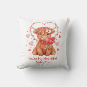 Coussin Vache highlandaise mignonne de la Saint-Valentin a