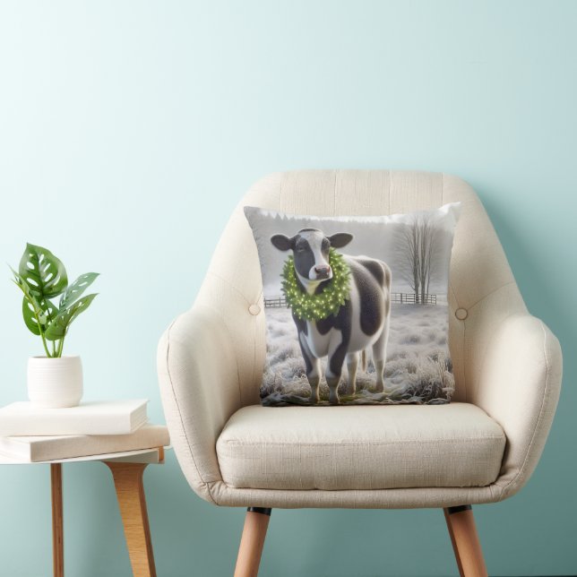 Coussin Vache Holstein de Noël portant une couronne (Chaise)