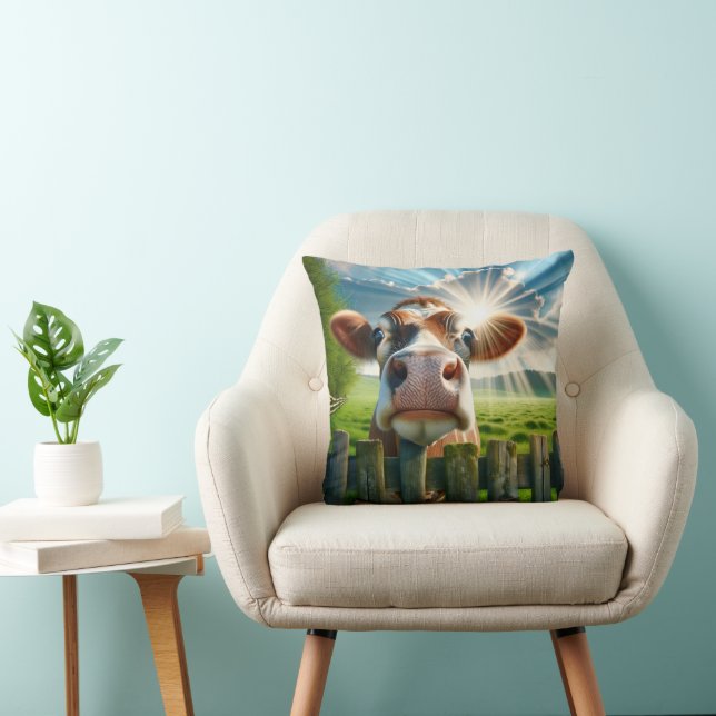 Coussin Vache Whimsical Qui Peigne Sur La Clôture (Chaise)