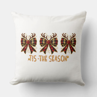 Coussin Vaches de Noël Plaid Bows Rouge