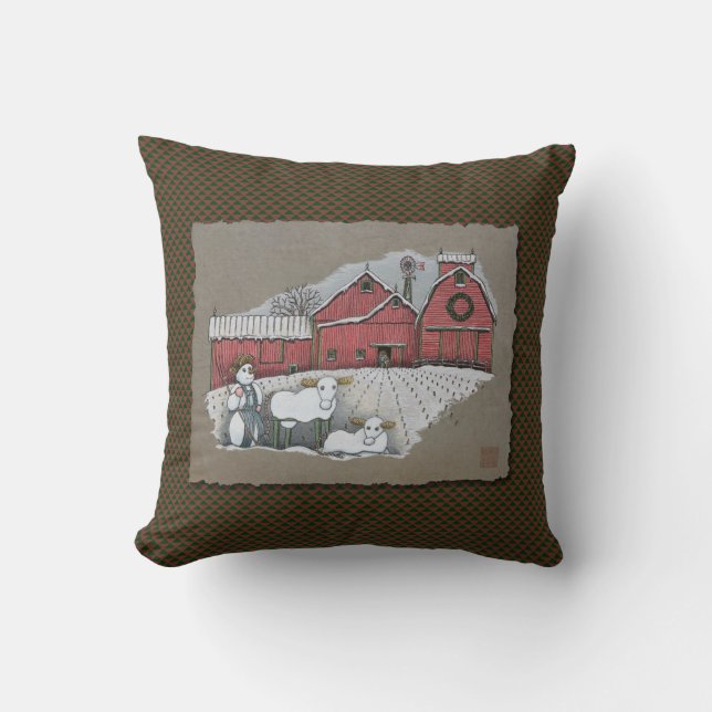 Coussin Vaches et grange à neige (Recto)