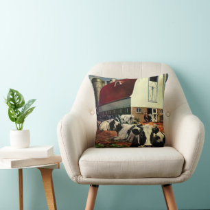 Coussin Vaches laitières Holstein vintage dans l'entrepris