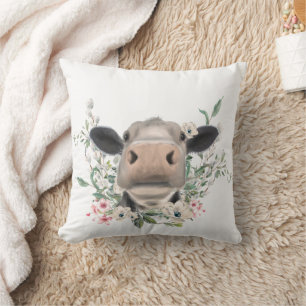 Coussin vaches nez baiser fleurs aquarelle gris animal de 