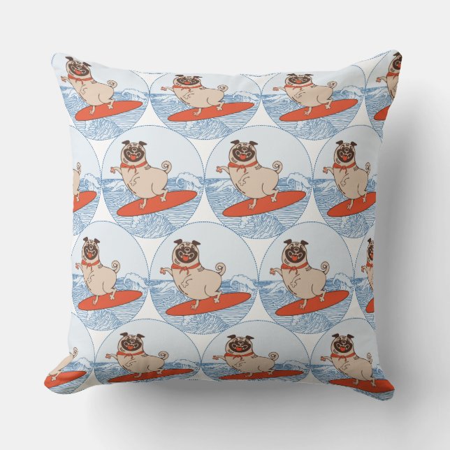 Coussin Vague à cheval heureux chien de carlin sur la plan (Recto)