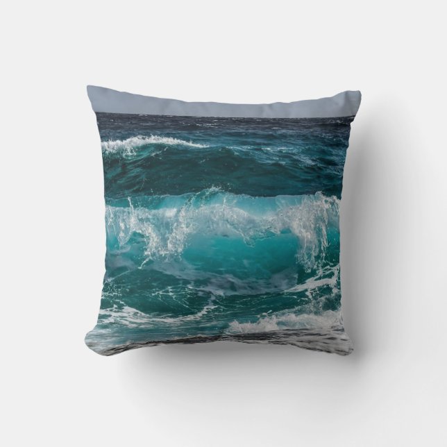 Coussin Vague bleu océan  (Recto)