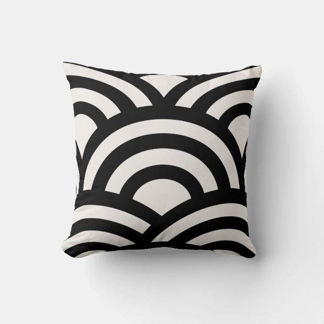Coussin Vagues Abstraites, Arches, Lignes Noires Et Blanch (Recto)