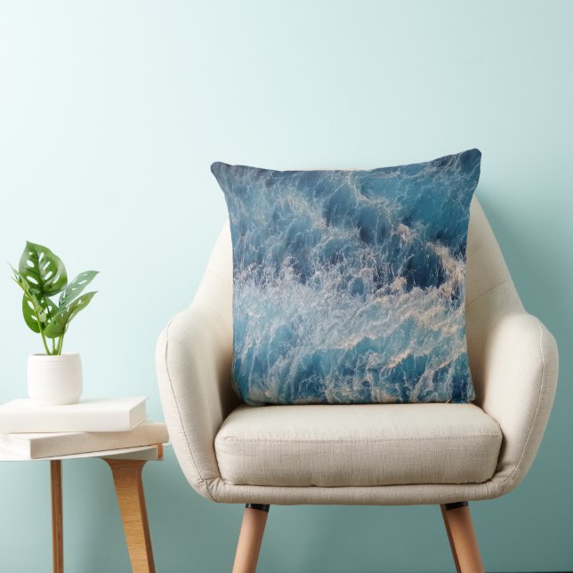Coussin Vagues bleu océan (Chaise)
