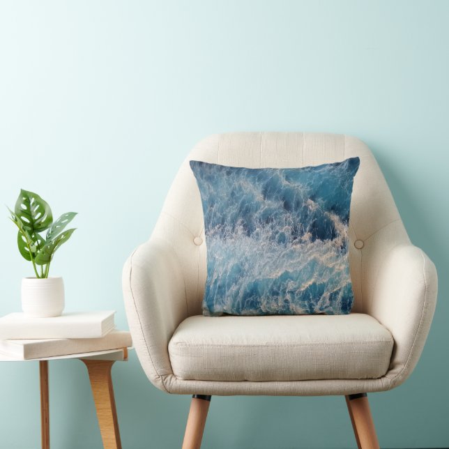 Coussin Vagues bleu océan (Chaise)
