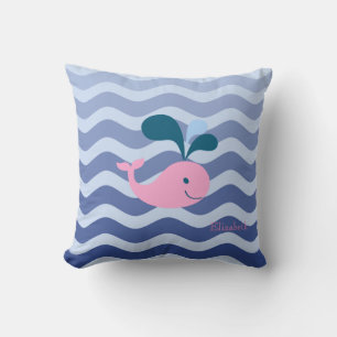 Coussin Vagues bleues marine nautiques, baleine