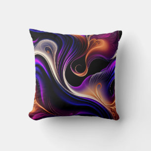 Coussin Vagues de Feu - Violet, Orange - Or Abstrait