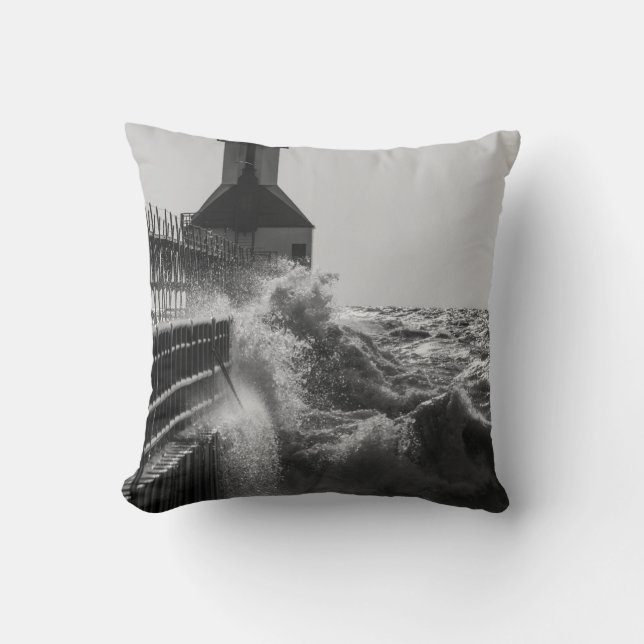 Coussin Vagues De Fierce En Niveaux De Gris St Joseph (Recto)