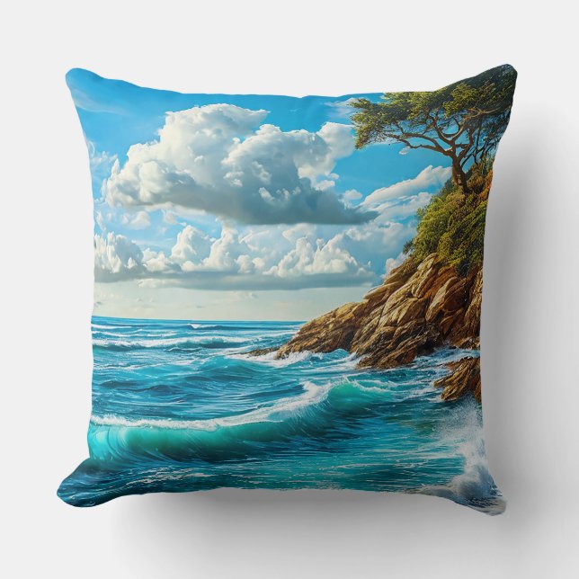 Coussin Vagues de plage océanique (Recto)