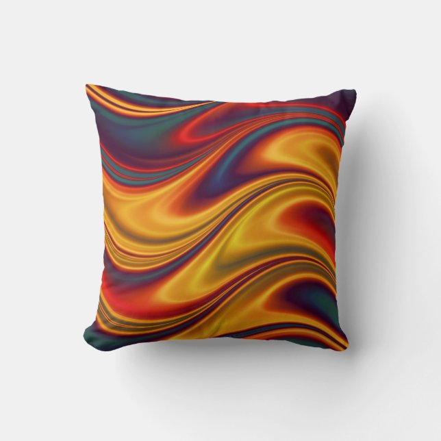 Coussin Vagues jaunes rouges ardentes de bleu (Recto)