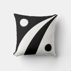 Coussin Vagues noires et blanches abstraites avec cercles