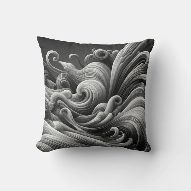 Coussin Vagues noires grises et blanches (Recto)