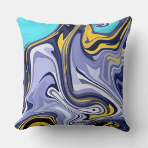 Coussin Vagues Océaniques - Art Fluide Abstrait Bleu et Ja
