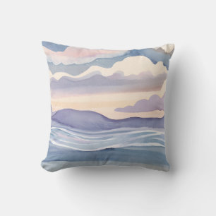 Coussin Vagues océaniques rêveuses Aquarelle