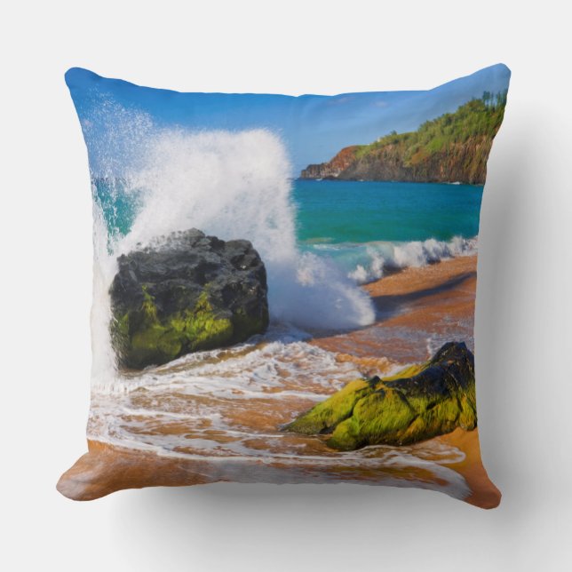 Coussin Vagues se brisant sur la plage, Hawaï (Recto)