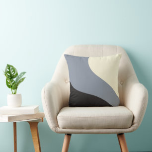 Coussin Vagues simples - Noir, Gris et Crème