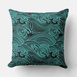 Coussin Vagues Turquoise Euclide Motif Jeu d'oreiller