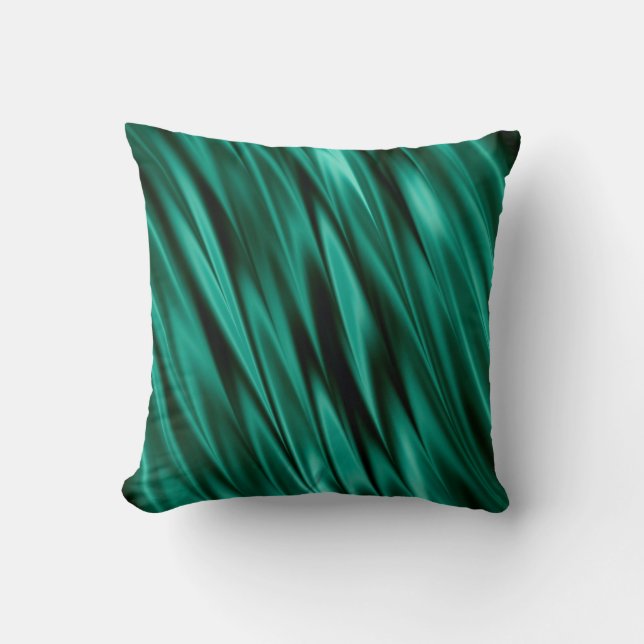 Coussin Vagues vertes turquoises foncées de satin (Recto)