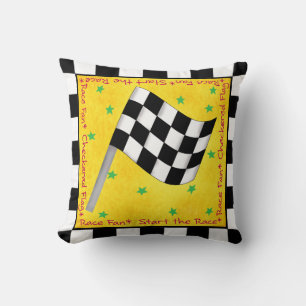 Coussin Vainqueur blanc noir À damiers Drapeau jaune