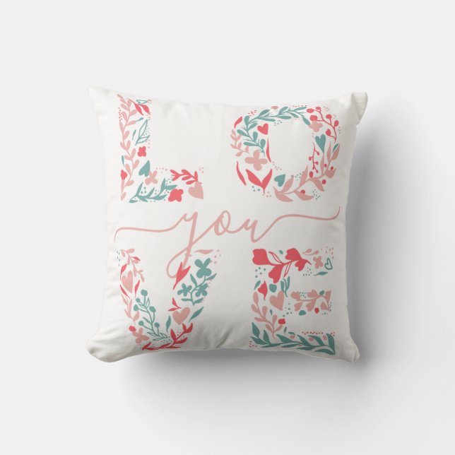 Coussin Valentine Love Élégant Floral Rose Cute Typographi (Recto)