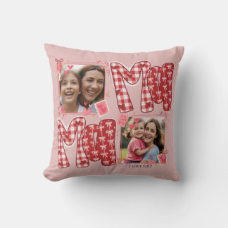 Coussin Valentine Mom and Child Pink Red Plaid Love Hearts