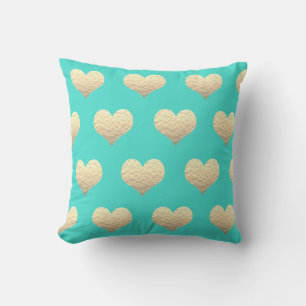 Coussin Valentine's Day Gold Heart Motif Turquoise Turquoi
