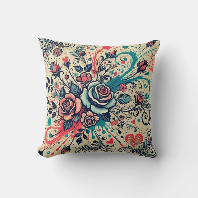 Coussin Valentines Rose / Rose & Turquoise / Art scintilla (Recto)