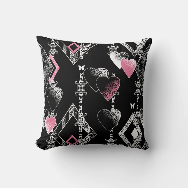 Coussin Valentines sans coutures Amour Jour Noir Coeurs mo (Recto)
