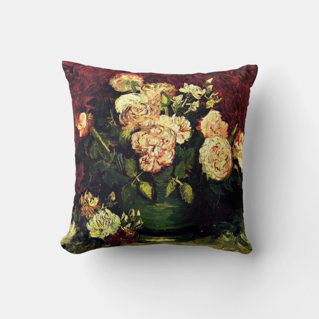 Coussin Van Gogh : Cuvette avec des pivoines et des roses (Recto)