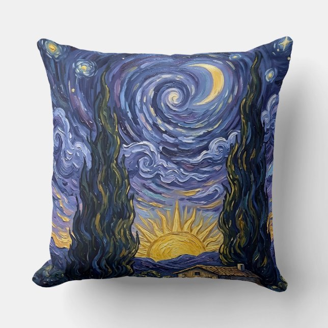Coussin Van Gogh Style Cypress Dusk Starry Night Throw (Recto)