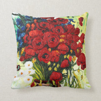 Coussin Vase avec des marguerites et des pavots