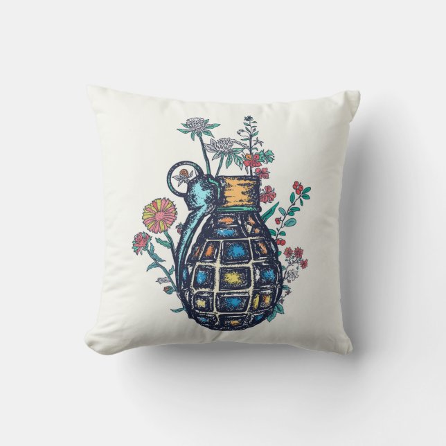 Coussin Vase de grenade à main de fleurs (Recto)