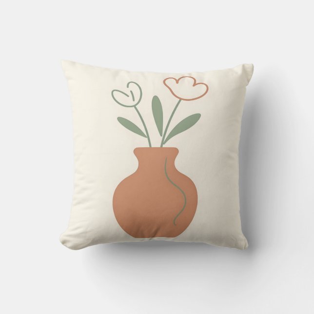 Coussin Vase de tulipes minimaliste en ligne artistique (Recto)