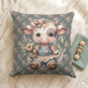 Coussin Veau Kawaii Farmcore en Robe Florale Vintage