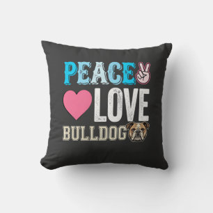 Coussin Vecteur Peace Love Bulldog