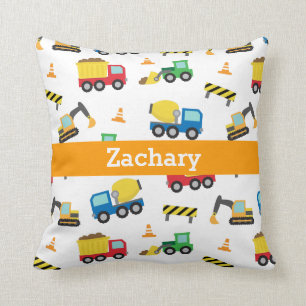 Coussin Véhicules de Construction Colorés Motif Chambre de