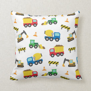 Coussin Véhicules de Construction Colorés Motif Chambre de