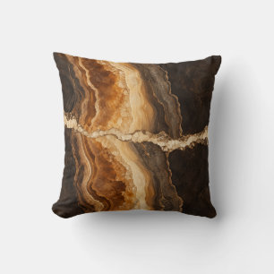 Coussin Veine minérale ambre marron abstraite