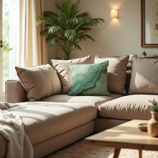 Coussin Veine minérale verte Sage Abstraite - biologique m (Sage Accent Pillow. Organic tranquility for your sofa or bed.)