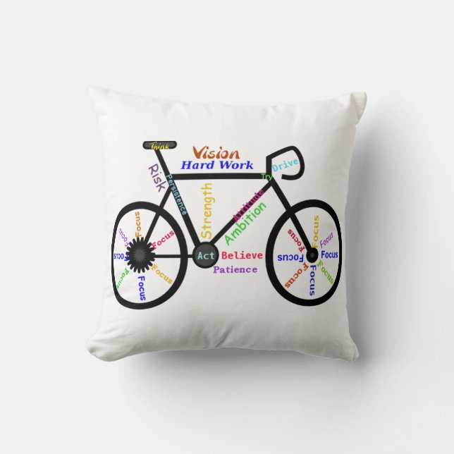 Coussin Vélo, Cycle, Motivation Mots (Recto)