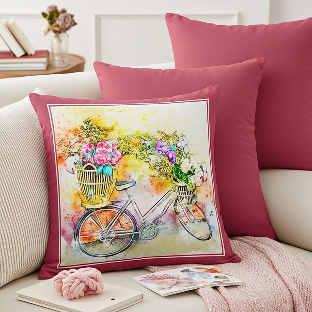 Coussin Vélo et fleurs jettent l'oreiller (Créateur téléchargé)