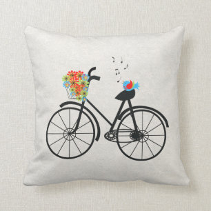 Coussin Vélo vintage et oiseaux chanteurs