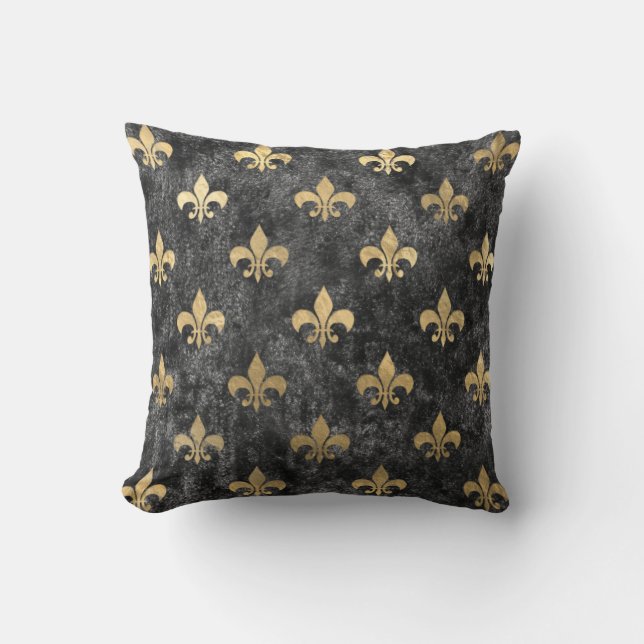 Coussin Velours noir Fleur de Lis Mardi Gras Orleans (Recto)
