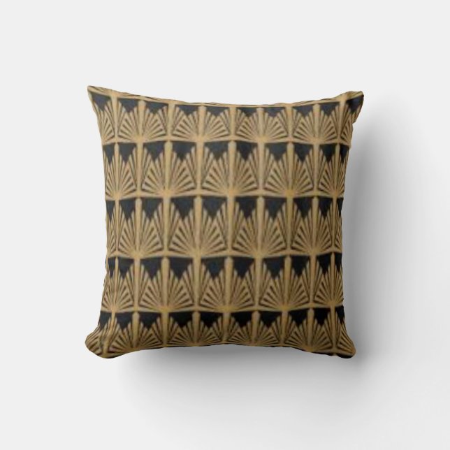 Coussin Ventilateur Art Déco Noir & Or Design Jeu d'oreill (Recto)
