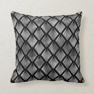 Coussin Ventilateurs Art déco en argent sur noir