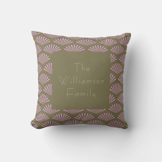 Coussin Ventilateurs Art Déco en Olive et Lilac Nom person (Recto)