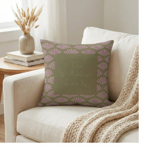 Coussin Ventilateurs Art Déco en Olive et Lilac Nom person